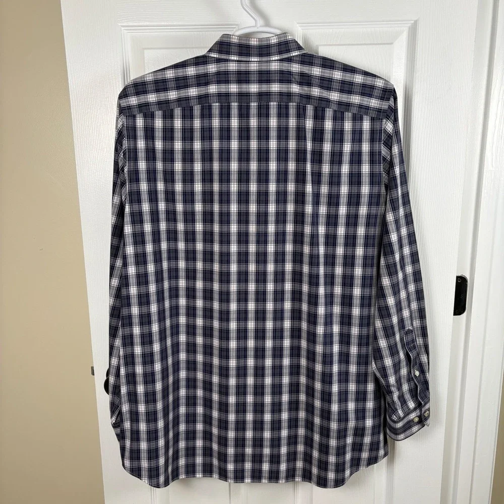 Banana Republic Button Down Shirt Men's XL Navy Plaid Camden Non-Iron Preppy
